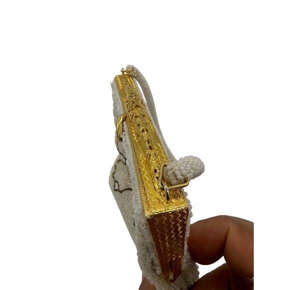 Vintage Shell Beaded Kiss lock Top Handle bag*Ornate Art Deco Style*hand beaded - Picture 5 of 8